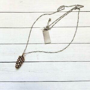 NEW NWT J. Jill Gold Pinecone Pendant Silver Long Necklace $39 Retail